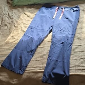 M Ultimate Women's Wide Leg Navy Blue And Pink Scrub Pants